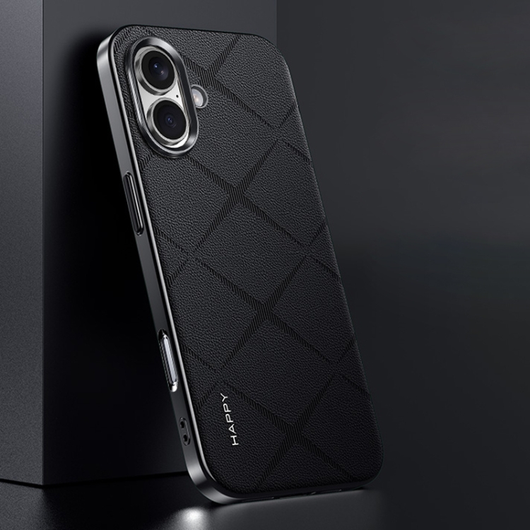 

For iPhone 16 Plain Leather PC Phone Case(Black)