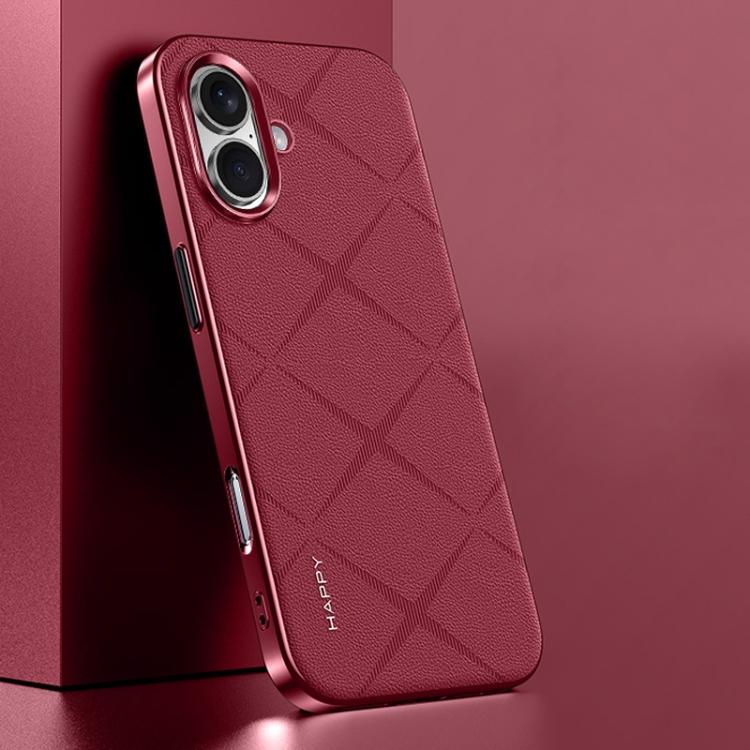 

For iPhone 16 Plain Leather PC Phone Case(Wine Red)