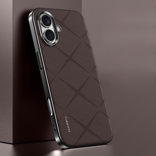 

For iPhone 16 Plain Leather PC Phone Case(Brown)