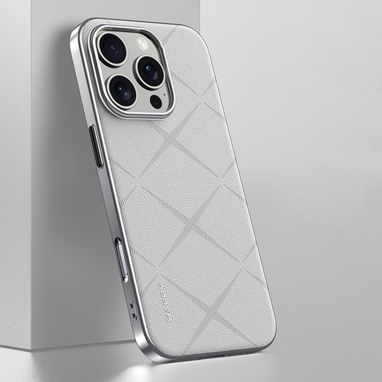 

For iPhone 16 Pro Plain Leather PC Phone Case(White)