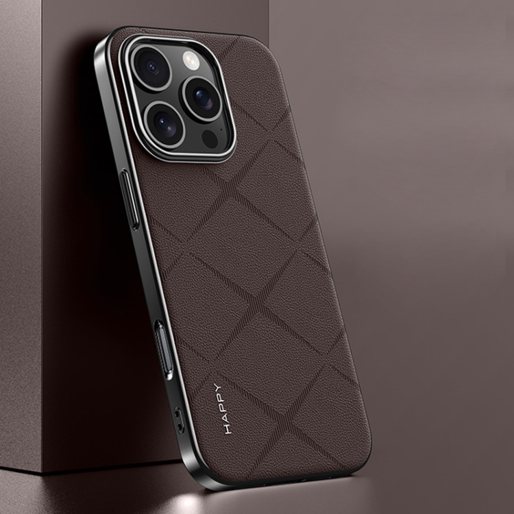 

For iPhone 16 Pro Plain Leather PC Phone Case(Brown)