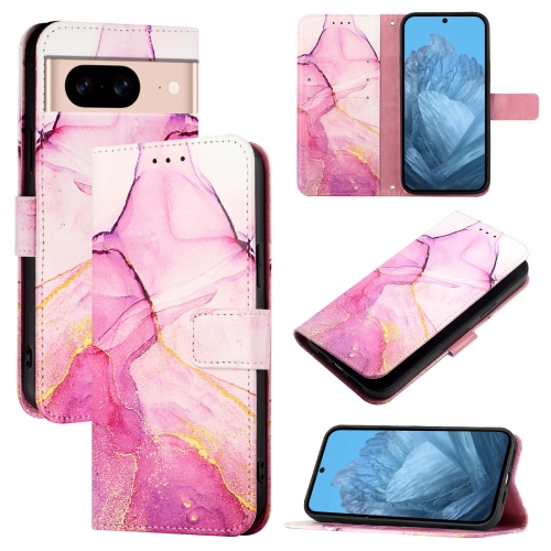 

For Google Pixel 8a PT003 Marble Pattern Flip Leather Phone Case(Pink Purple Gold)
