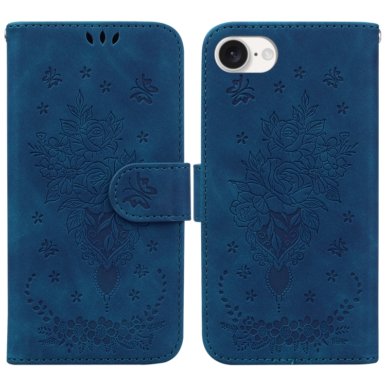 

For iPhone SE 2024 Butterfly Rose Embossed Leather Phone Case(Blue)