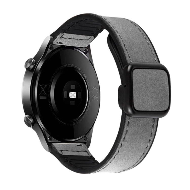 

22mm Crazy Horse Texture Fold Magnetic Buckle Leather Silicone Watch Band(Grey)