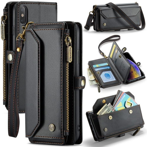 

For iPhone XS / X CaseMe C36 Card Slots Zipper Wallet RFID Anti-theft Leather Phone Case(Black)