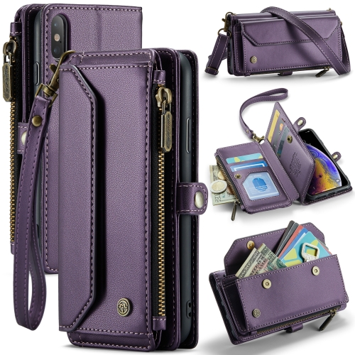 

For iPhone XS / X CaseMe C36 Card Slots Zipper Wallet RFID Anti-theft Leather Phone Case(Purple)
