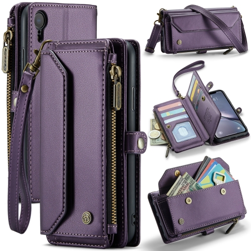 

For iPhone XR CaseMe C36 Card Slots Zipper Wallet RFID Anti-theft Leather Phone Case(Purple)