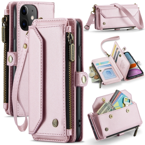 

For iPhone 11 CaseMe C36 Card Slots Zipper Wallet RFID Anti-theft Leather Phone Case(Pink)