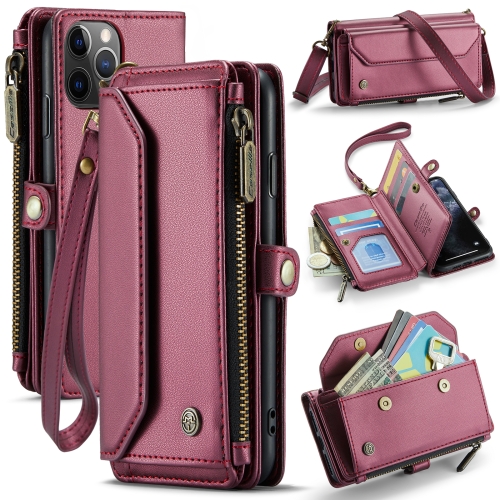 

For iPhone 11 Pro CaseMe C36 Card Slots Zipper Wallet RFID Anti-theft Leather Phone Case(Wine Red)