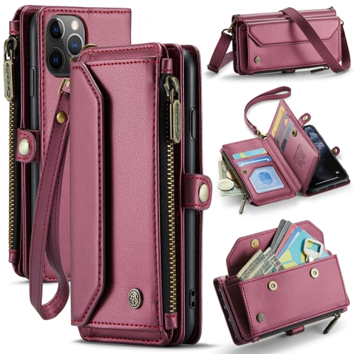 

For iPhone 11 Pro Max CaseMe C36 Card Slots Zipper Wallet RFID Anti-theft Leather Phone Case(Wine Red)