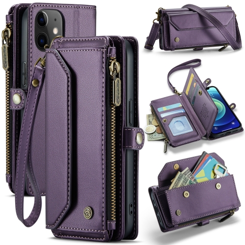 

For iPhone 12 mini CaseMe C36 Card Slots Zipper Wallet RFID Anti-theft Leather Phone Case(Purple)