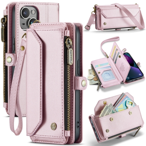 

For iPhone 13 CaseMe C36 Card Slots Zipper Wallet RFID Anti-theft Leather Phone Case(Pink)