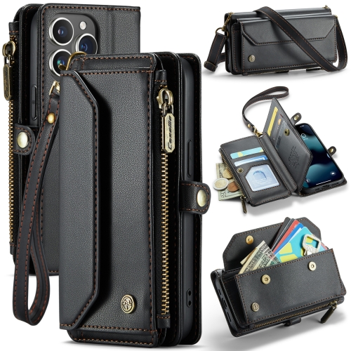 

For iPhone 13 Pro CaseMe C36 Card Slots Zipper Wallet RFID Anti-theft Leather Phone Case(Black)