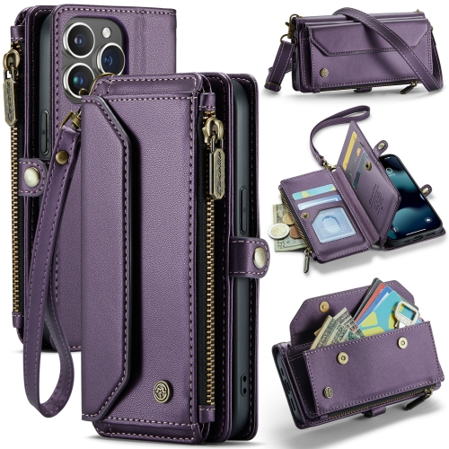 

For iPhone 13 Pro CaseMe C36 Card Slots Zipper Wallet RFID Anti-theft Leather Phone Case(Purple)