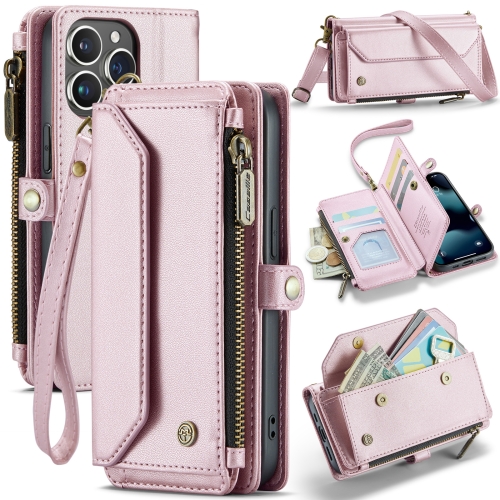 

For iPhone 13 Pro Max CaseMe C36 Card Slots Zipper Wallet RFID Anti-theft Leather Phone Case(Pink)