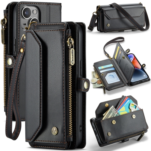 

For iPhone 14 CaseMe C36 Card Slots Zipper Wallet RFID Anti-theft Leather Phone Case(Black)