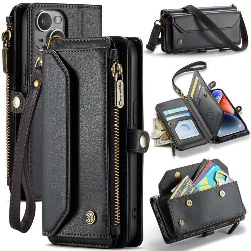 

For iPhone 14 Plus CaseMe C36 Card Slots Zipper Wallet RFID Anti-theft Leather Phone Case(Black)