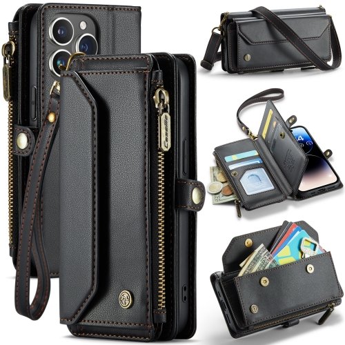 

For iPhone 14 Pro Max CaseMe C36 Card Slots Zipper Wallet RFID Anti-theft Leather Phone Case(Black)