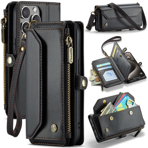 

For iPhone 15 Pro Max CaseMe C36 Card Slots Zipper Wallet RFID Anti-theft Leather Phone Case(Black)