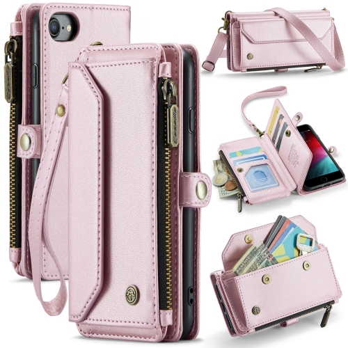 

For iPhone SE 2022 / SE 2020 CaseMe C36 Card Slots Zipper Wallet RFID Anti-theft Leather Phone Case(Pink)