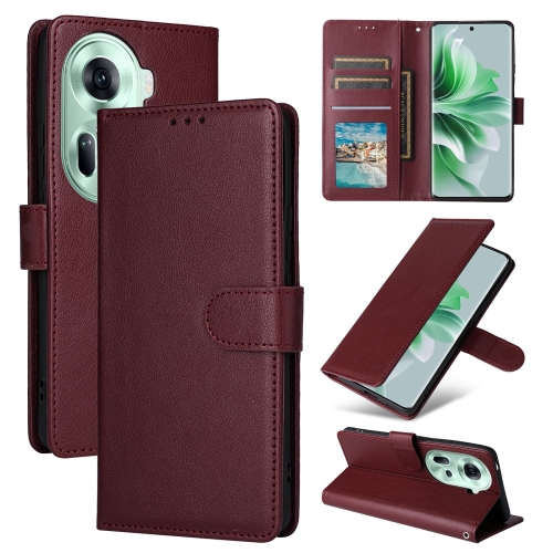 

For OPPO Reno11 5G Global Multifunctional Horizontal Flip Leather Phone Case with Three Card Slot(Wine Red)