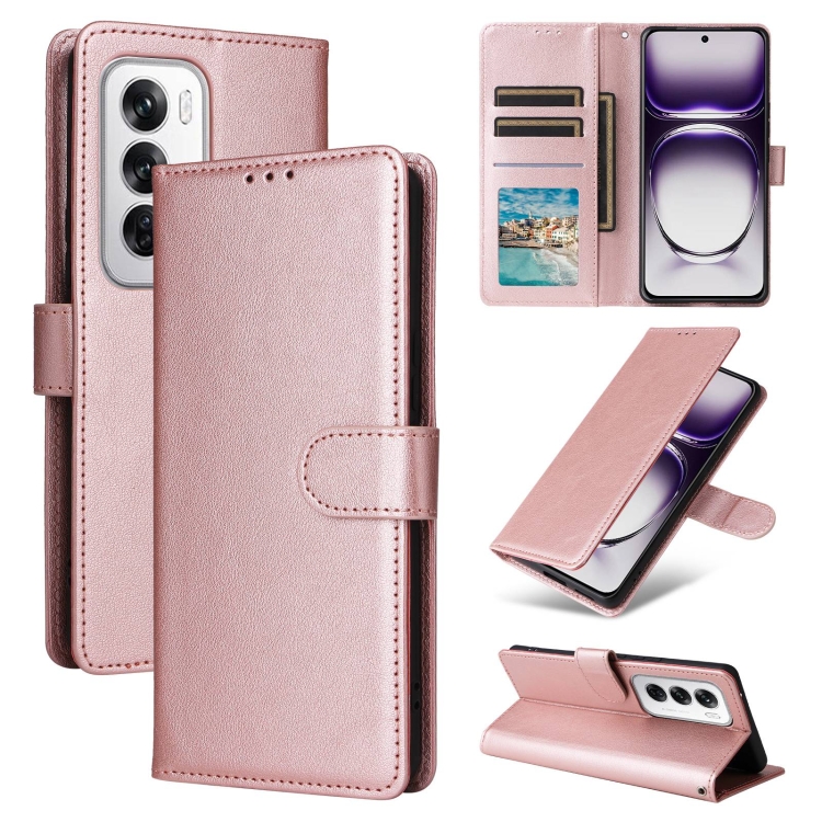 

For OPPO Reno12 Pro 5G Global 3-Card Slots Multifunctional Leather Phone Case(Rose Gold)