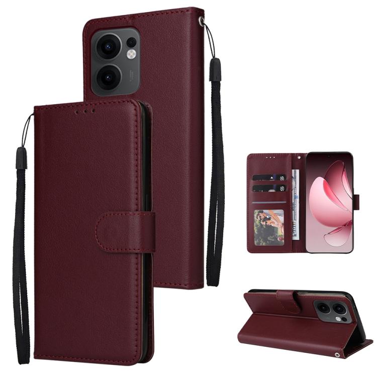 

For OPPO Reno13 F 4G / 5G 3-Card Slots Multifunctional Leather Phone Case(Wine Red)