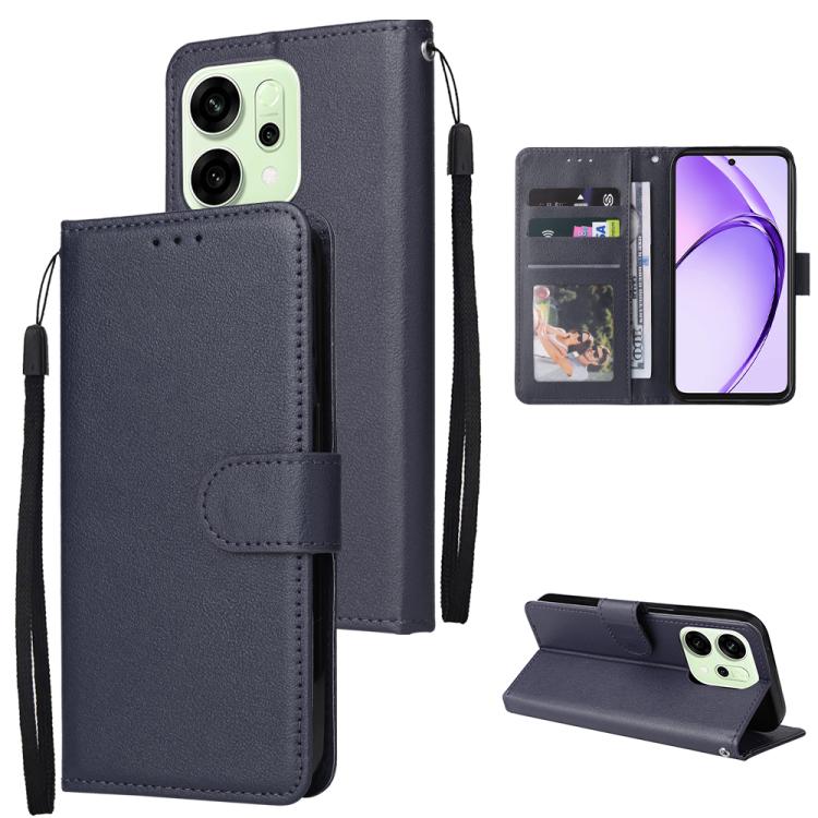 

For OPPO Reno14 5G Global 3-Card Slots Multifunctional Leather Phone Case(Navy Blue)