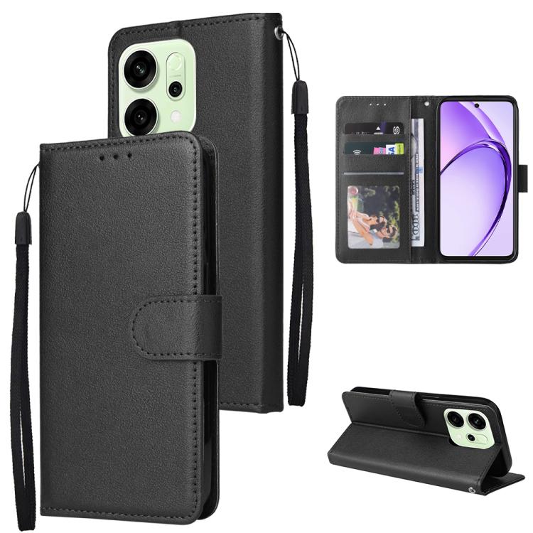 

For OPPO Reno14 5G Global 3-Card Slots Multifunctional Leather Phone Case(Black)