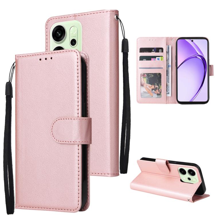 

For OPPO Reno14 5G Global 3-Card Slots Multifunctional Leather Phone Case(Rose Gold)