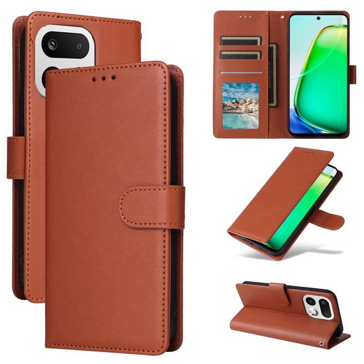 

For Realme 16 Pro+ 5G Global 3-Card Slots Multifunctional Leather Phone Case(Brown)