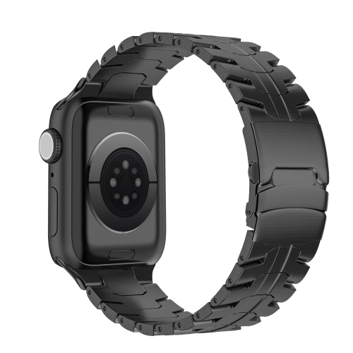 

For Apple Watch SE 2023 44mm Double Lock Buckle Turtle Titanium Steel Watch Band(Black)