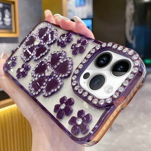 

For iPhone 15 Pro Max Electroplating Flower Diamond TPU Phone Case(Purple)