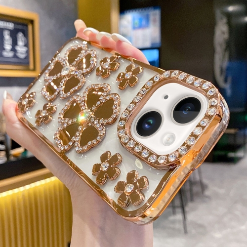 

For iPhone 14 Plus Electroplating Flower Diamond TPU Phone Case(Gold)