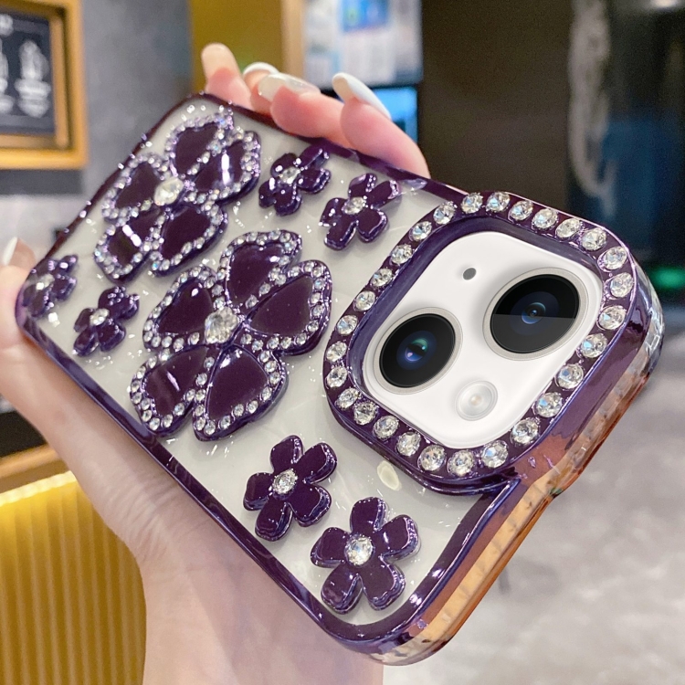 

For iPhone 14 Electroplating Flower Diamond TPU Phone Case(Purple)