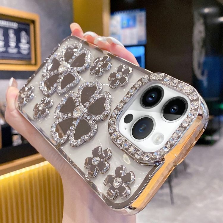 

For iPhone 13 Pro Max Electroplating Flower Diamond TPU Phone Case(Silver)