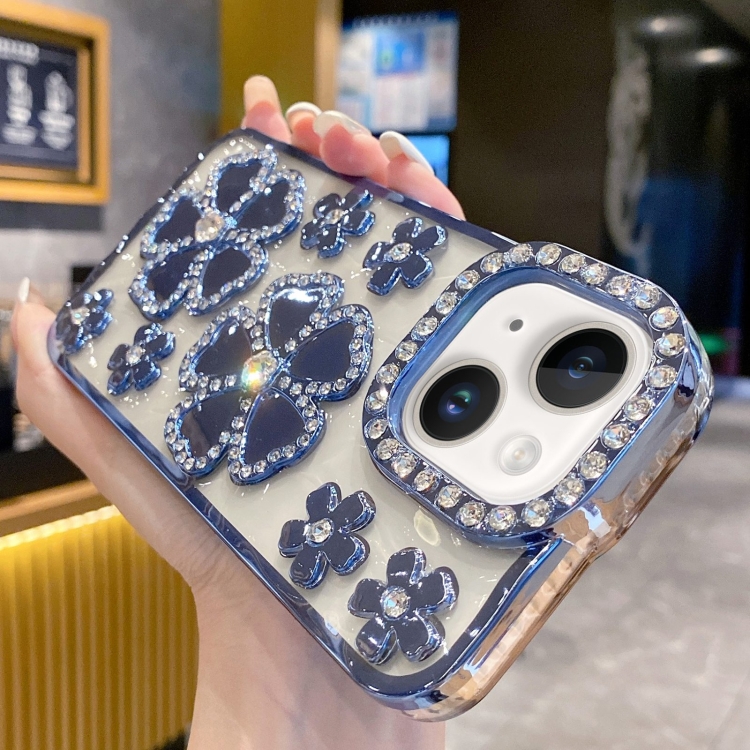 

For iPhone 13 Electroplating Flower Diamond TPU Phone Case(Blue)
