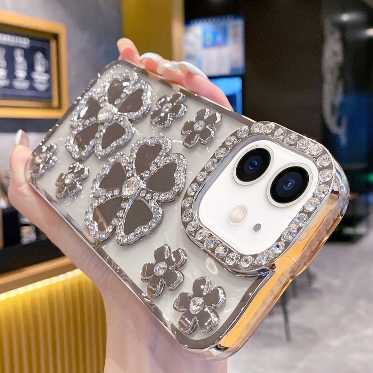 

For iPhone 12 Electroplating Flower Diamond TPU Phone Case(Silver)