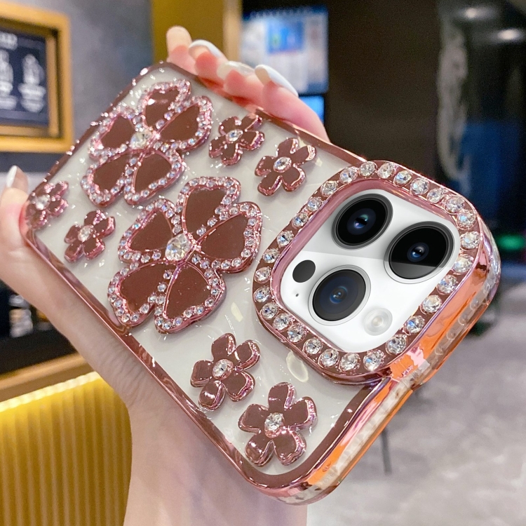 

For iPhone 12 Pro Electroplating Flower Diamond TPU Phone Case(Pink)