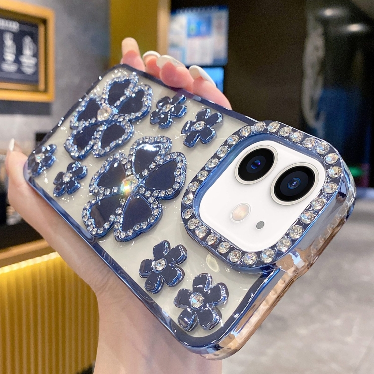 

For iPhone 11 Electroplating Flower Diamond TPU Phone Case(Blue)