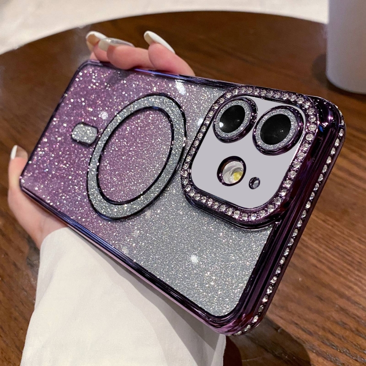 

For iPhone 12 Diamond Gradient Glitter Plated MagSafe Phone Case(Purple)