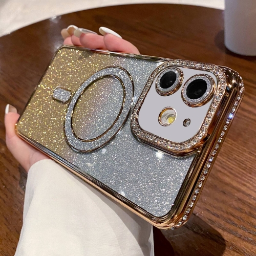 

For iPhone 12 Diamond Gradient Glitter Plated MagSafe Phone Case(Gold)