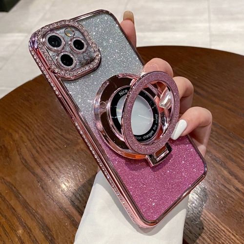 

For iPhone 13 Pro Gradient Glitter Diamond Plated Holder Magsafe Phone Case(Pink)