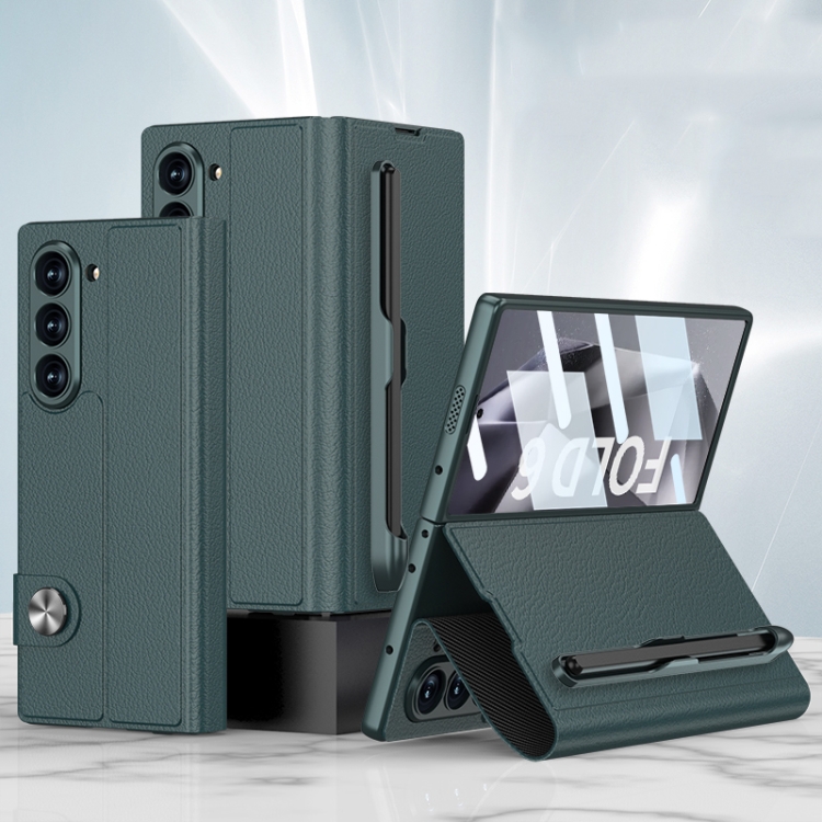 

For Samsung Galaxy Z Fold6 GKK Integrated Flip Leather Case with Pen Slotm, Stylus Not Included(Green)