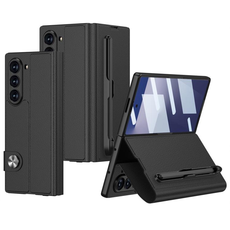 

For Samsung Galaxy Z Fold7 5G GKK Integrated Flip Leather Case with Pen Slotm, Stylus Not Included(Black)