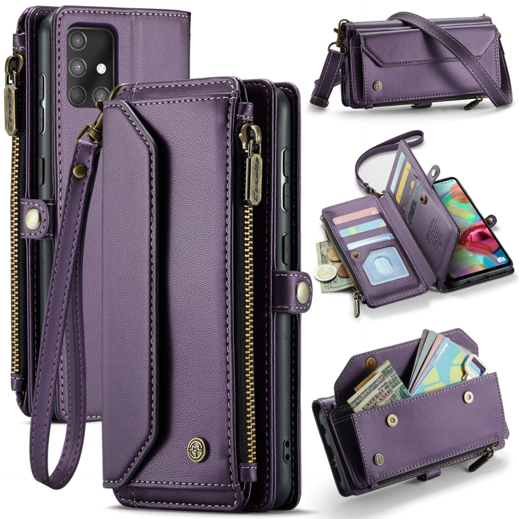 For Samsung Galaxy A71 4G CaseMe C36 Card Slots Zipper Wallet RFID