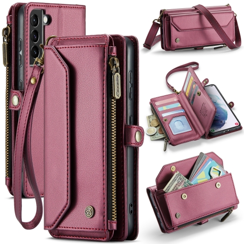 

For Samsung Galaxy S21+ 5G CaseMe C36 Card Slots Zipper Wallet RFID Anti-theft Leather Phone Case(Wine Red)