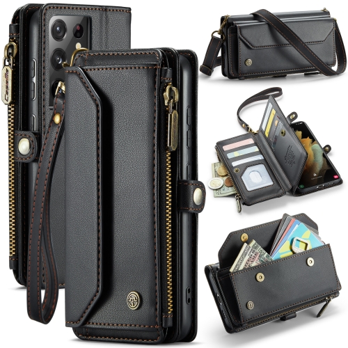 

For Samsung Galaxy S21 Ultra 5G CaseMe C36 Card Slots Zipper Wallet RFID Anti-theft Leather Phone Case(Black)