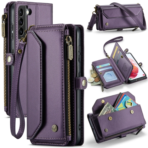

For Samsung Galaxy S21 5G CaseMe C36 Card Slots Zipper Wallet RFID Anti-theft Leather Phone Case(Purple)