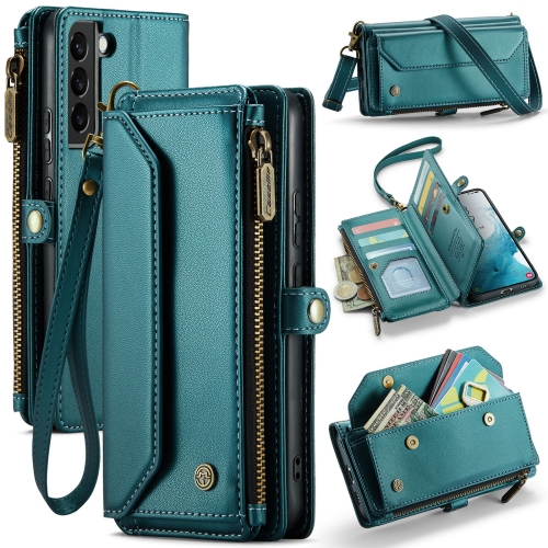 

For Samsung Galaxy S22+ 5G CaseMe C36 Card Slots Zipper Wallet RFID Anti-theft Leather Phone Case(Blue-green)